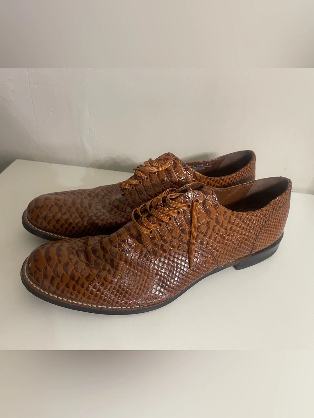 Madison Stacy Adams Anaconda Cognac Brown Textured Leather Lace-Up Oxfords 11.5